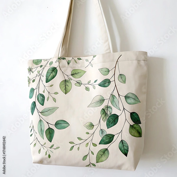 Fototapeta Floral pattern tote bag isolated on white background