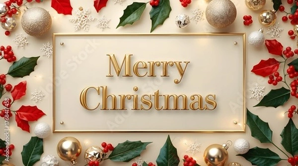 Fototapeta merry christmas text in elegant serif font with subtle festive accents