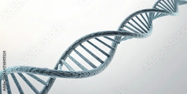 Fototapeta Realistic dna double helix render blue strand molecular structure scientific background serene