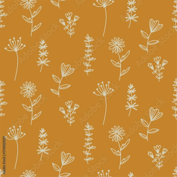 Fototapeta Floral doodle seamless vector pattern. Vector illustration