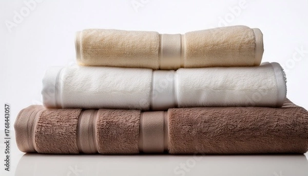 Fototapeta stack of soft towels in neutral colors on a white isolated background