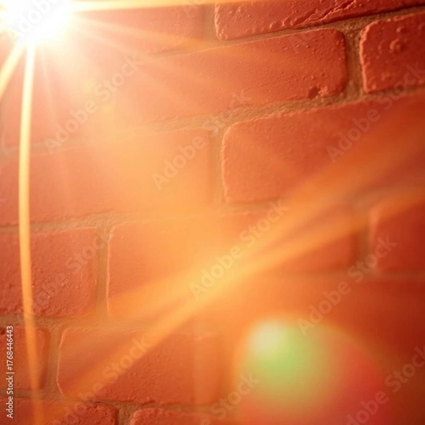 Fototapeta A macro photograph of textured brick, radiant and luxurious, with bright lens flare, warm golden glow, and vibrant colors, light streaks adding to the luxurious feel