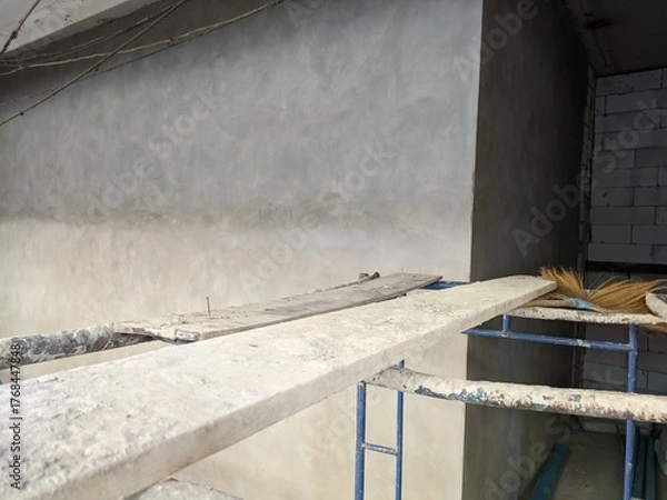 Fototapeta construction autoclaved aerated concrete wall with rusted scaffold