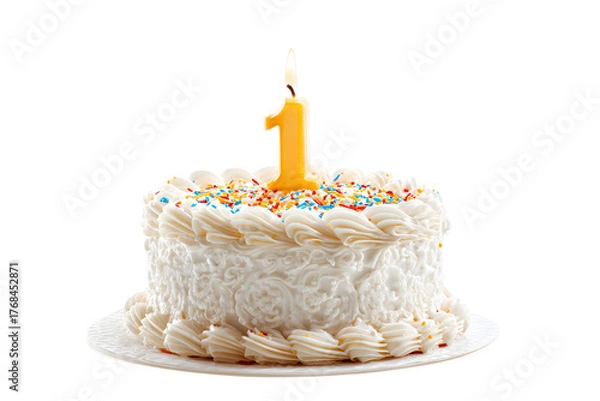 Fototapeta Birthday cake with candles-numbers transparent background for designers, marketers and IT professionals. Popular illustration, object, texture. Food, flowers, natural space for text. Positive.