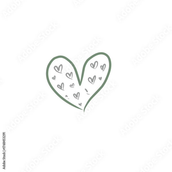 Fototapeta A simple drawing of a large green heart filled with smaller gray hearts.