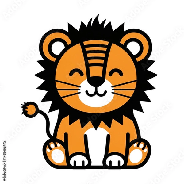 Obraz A cute cartoon illustration of a lion cub with a spiky mane, isolated on transparent background