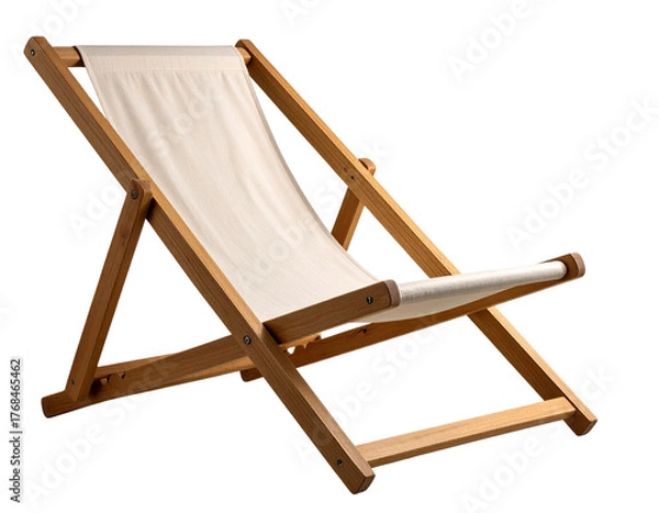 Obraz Wooden Deck Chair Reclining, Isolated on Transparent Background