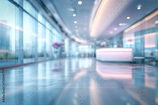 Obraz Bright, modern interior with large windows, reception desk