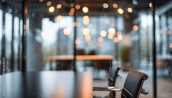 Fototapeta Modern empty meeting room with blurred background and bokeh lights
