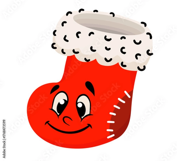 Fototapeta Christmas vector sock drawn in doodle style.