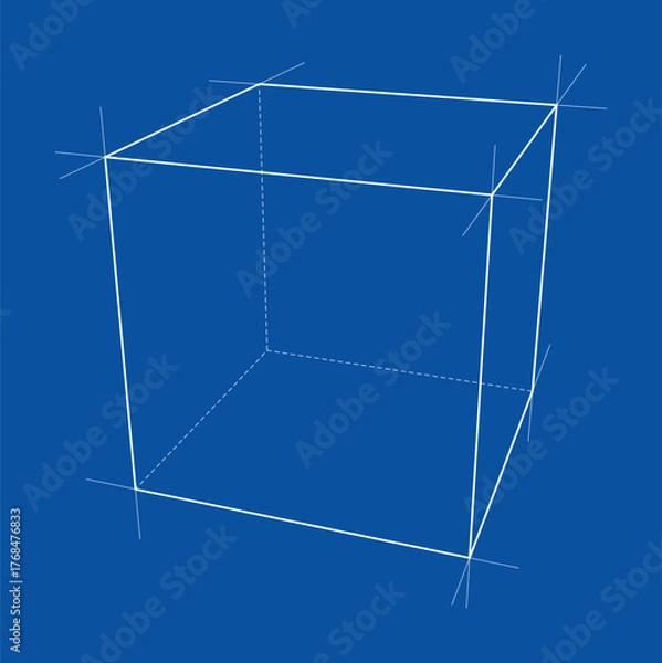 Fototapeta Wireframe Cube on Blue Background