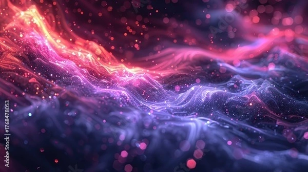 Fototapeta Futuristic Technology-Inspired Abstract Background with Network Grid and Glowing Motion Lines