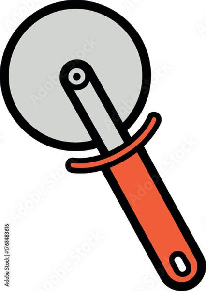 Fototapeta Pizza cutter tool with a round blade and orange handle for slicing food.