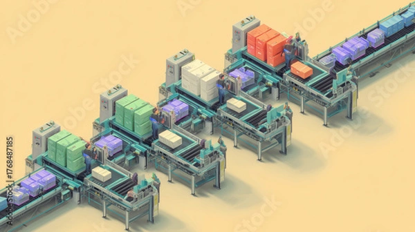 Fototapeta Kafka Message Streaming Technology - Isometric Data Flow Visualization