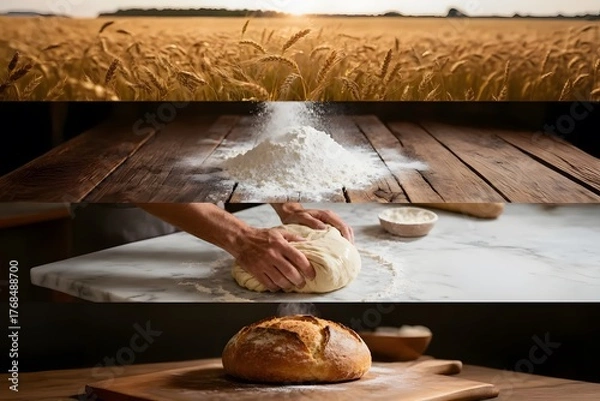 Fototapeta the process of turning wheat into bread