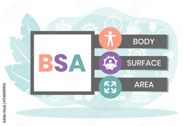 Fototapeta BSA - Body Surface Area acronym. business concept background. vector illustration concept with keywords and icons. lettering illustration with icons for web banner, flyer