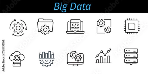 Fototapeta Big Data line editable icon set. Containing database, data center, server, storage, hosting, and more.
