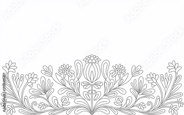 Fototapeta Intricate black and white floral damask pattern border on white background