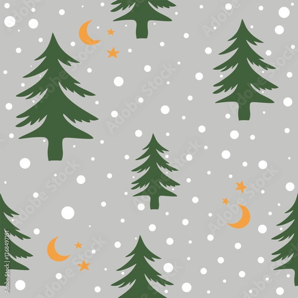 Fototapeta Minimal winter forest seamless pattern on grey background