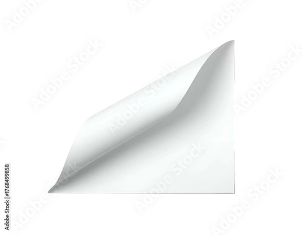 Fototapeta White sheet of paper with curled corner, on black background, 3D effect