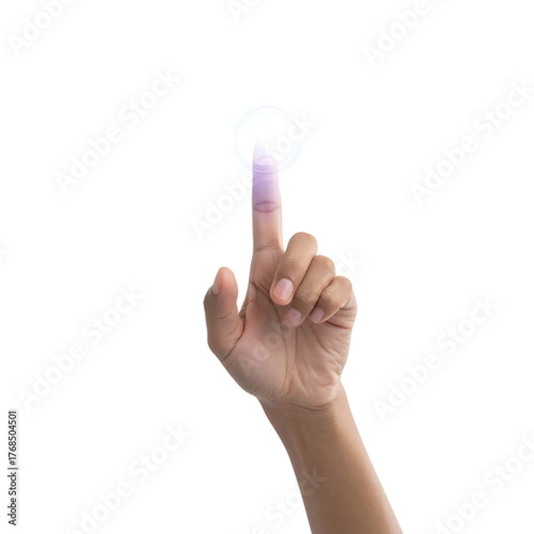 Obraz Finger Touching a Glowing White Circle on Black light