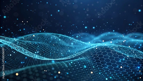 Fototapeta Abstract digital network wave with glowing particles and connections