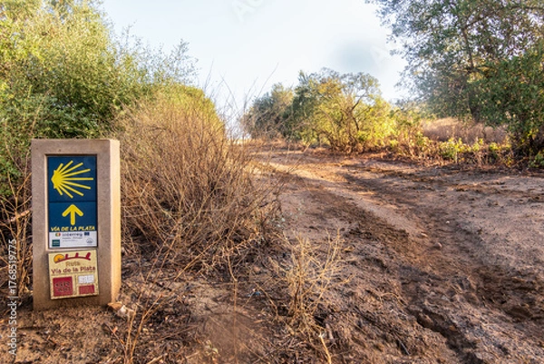 Fototapeta Camino de Santiago vía de la plata signpost indicating pilgrimage route