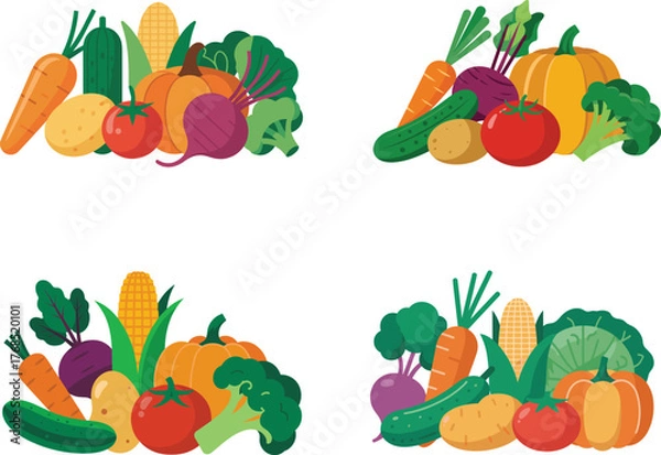 Obraz Vibrant Set of Flat Design Vegetable and Produce Compositions