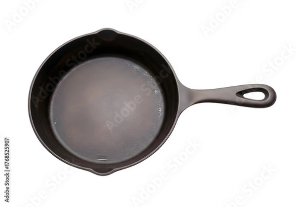 Fototapeta Antique Cast Iron Skillet with Hanging Loop Handle Isolated on White or Transparent Background