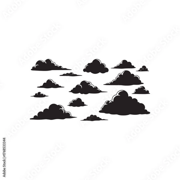 Fototapeta Illustration of silhouette of a group of clouds, creating a dramatic and atmospheric effect