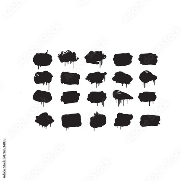 Fototapeta Illustration of collection of black ink splatter shapes for artistic design element