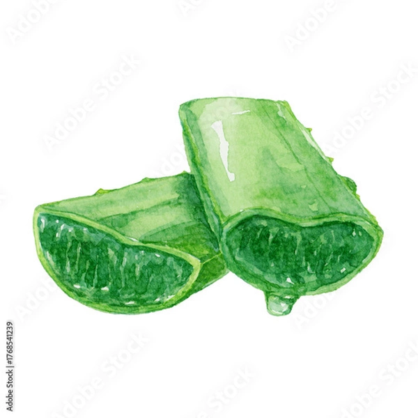 Obraz 水彩で描いたアロエの断面のイラスト　アロエのしずく