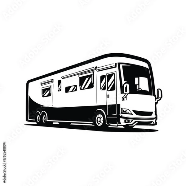 Fototapeta RV Motorhome Campervan Bus Trailer Caravan Vector Icon Monochrome Isolated