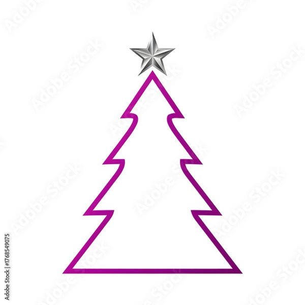 Fototapeta Minimalist Christmas tree in vector format with purple outline and silver star.