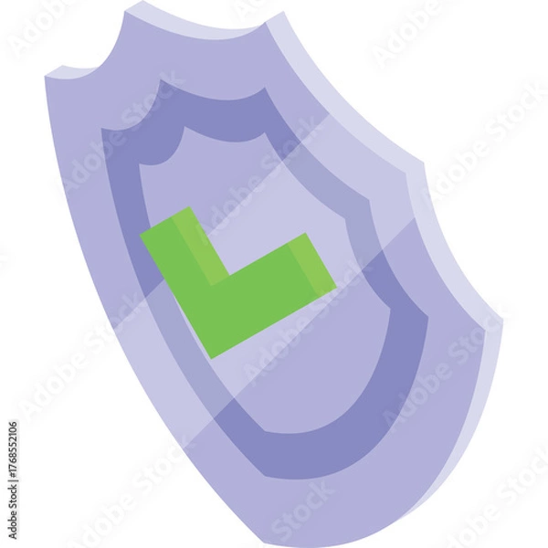 Obraz Transparent Shield with Green Check Mark Symbol Isolated on White Background for Security and Protection Concept
