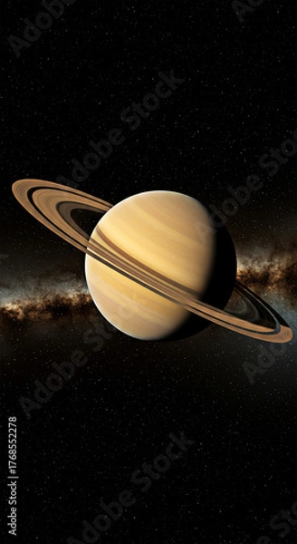 Fototapeta Saturn in Space: A Stunning View of the Ringed Planet with Its Rings Against the Milky Way Galaxy