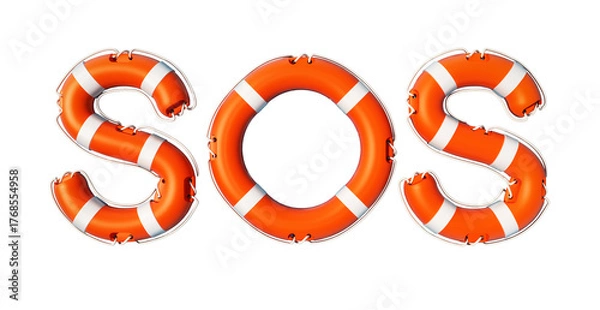 Fototapeta SOS word formed with life buoys on transparent background. 3D illustration