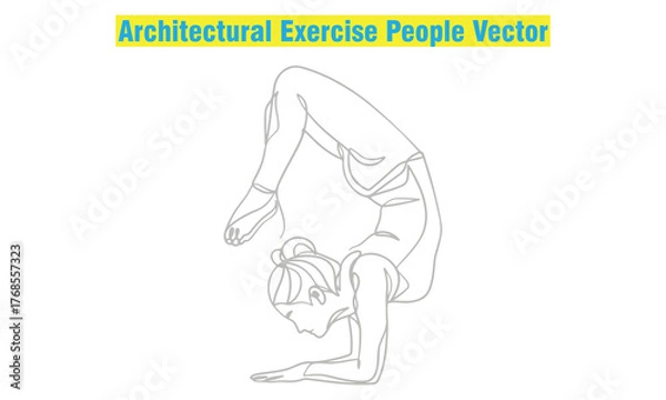 Fototapeta Architectural exercise people vector set featuring men and women performing yoga, stretching, fitness, and sports poses. Ideal for design projects, architectural drawings, gym posters, and wellness. 