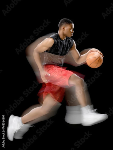 Obraz Basketball player dribbling aggressively on a court