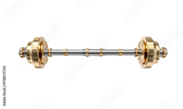 Obraz A weightlifting barbell, gold-plated with chrome, isolated on a black background, centered