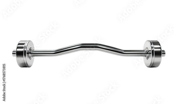 Fototapeta Shiny chrome curved barbell with weight plates, perfect for strength training and fitness workouts