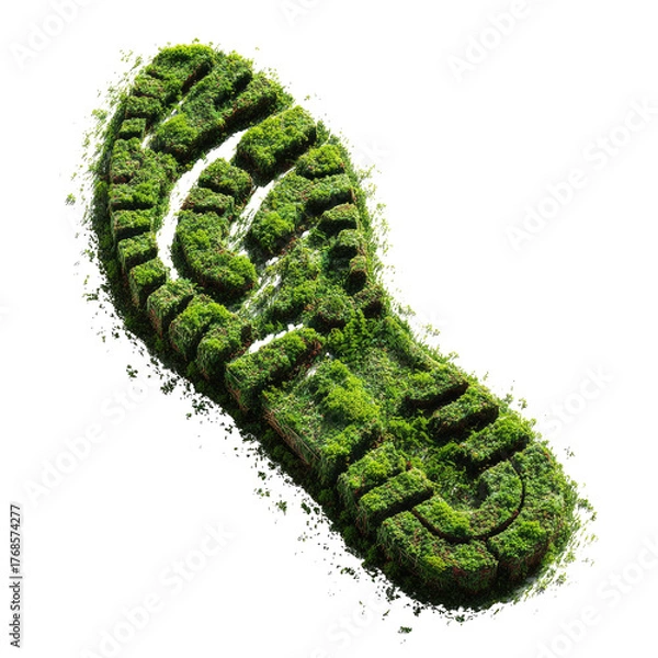 Obraz An eco-friendly sole impression, composed of vibrant green moss, on a deep black background