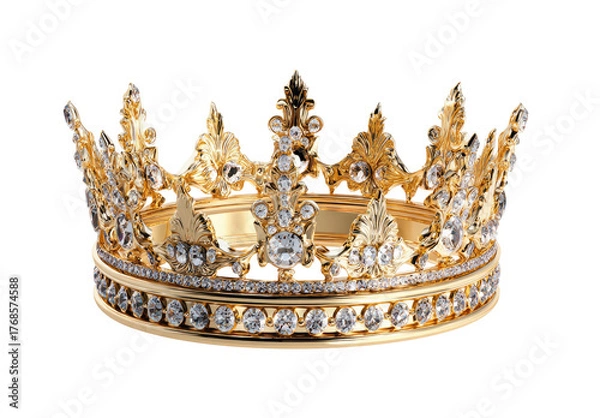 Fototapeta Ornate golden crown lavishly adorned with sparkling diamonds, a symbol of royalty and regality