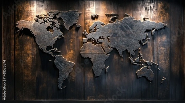 Obraz World map illustration in dark gray tones