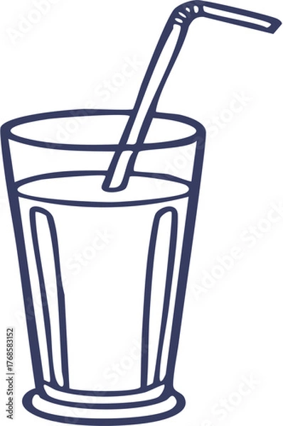 Fototapeta Simple Line Art Illustration of a Tall Glass with a Bent Drinking Straw.