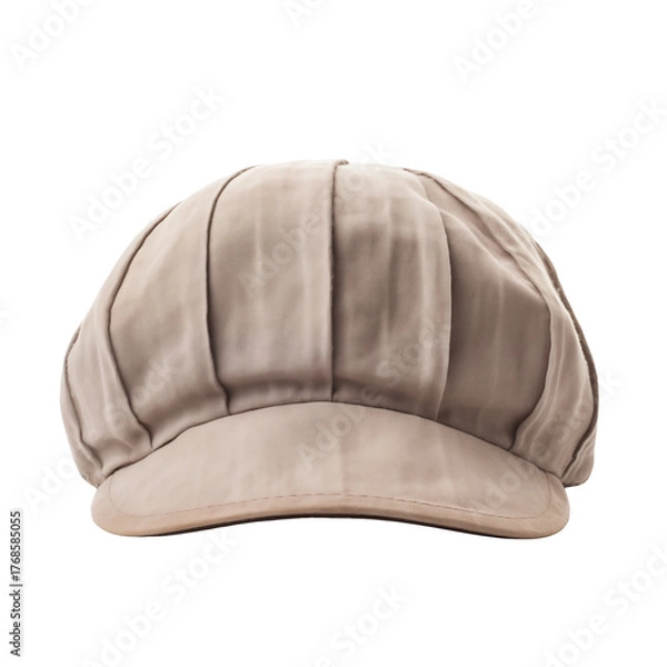 Obraz Linen newsboy cap on white; studio isolated product shot with stitched panels and soft brim; cap styled for casual fashion and vintage streetwear; cap texture highlighted for clean minimal theme