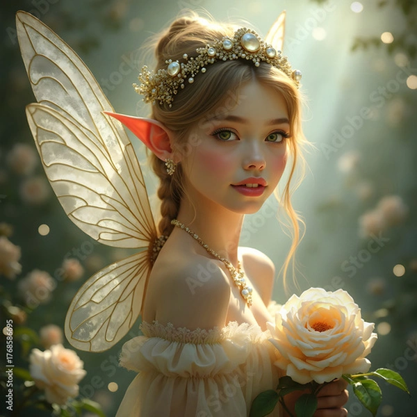 Obraz little fairy of the white roses