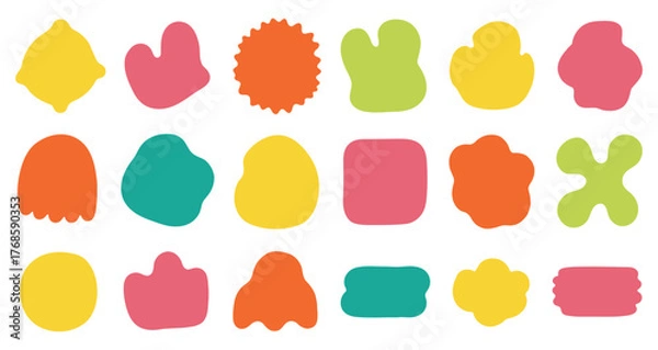 Fototapeta Abstract liquid organic shape collection. Round blobs, wavy curves, and soft oval patterns in vector format.