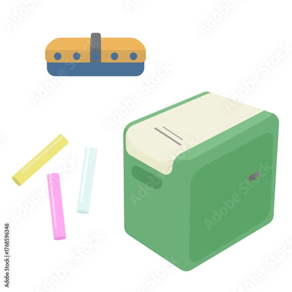 Obraz チョークと黒板消しと黒板消しクリーナーのイラスト