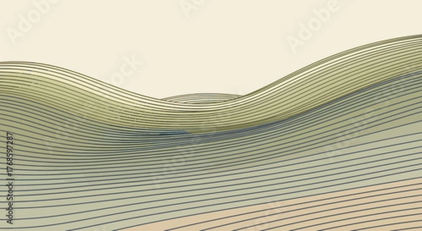 Fototapeta Abstract lines form an undulating landscape, creating a serene and minimalist background